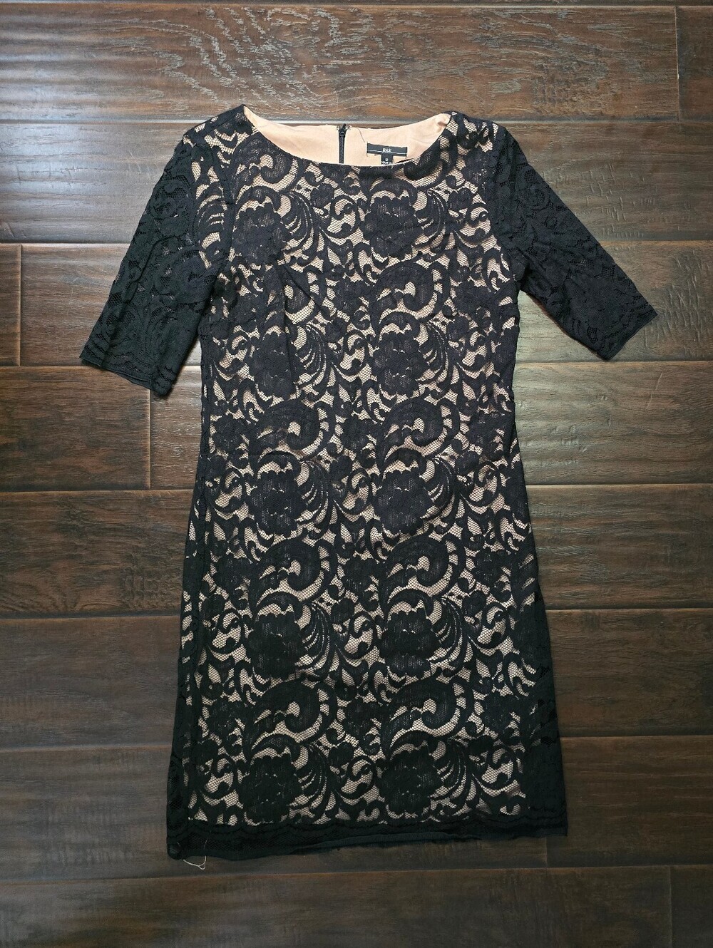 R&K Womens Black Lace Cream Cocktail Midi Dress Size 12